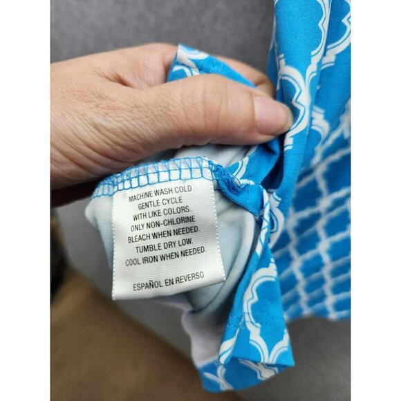 Charter Club Womens Blue & White Geometric Short Sleeve Button-Up Shirt Size L - Picture 5 of 5